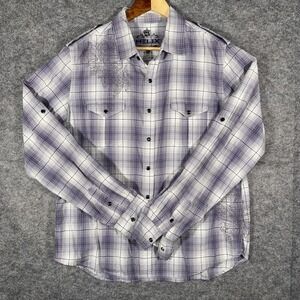 Helix Shirt Men XL GrayBlkPurple Check Plaid BlackPearl Snap Long Sleeve Western